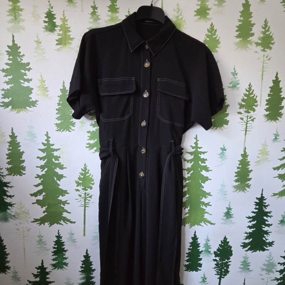 Stelen Black Button-Up Jumpsuit.